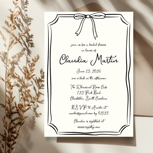 Whimsical Hand Drawn Bow Bridal Shower Invitation