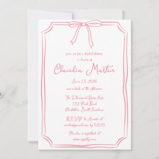 Whimsical Hand Drawn Bow Bridal Shower Invitation
