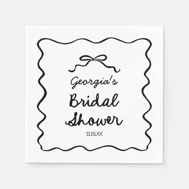 Whimsical Hand Drawn Bow Bridal Shower Napkins (Front)