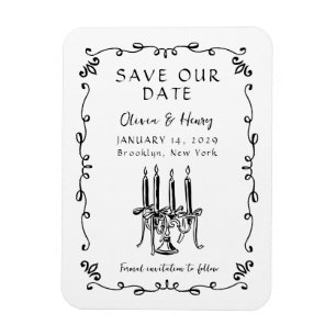 Whimsical Hand Drawn Bow Candelabra Save the Date Magnet