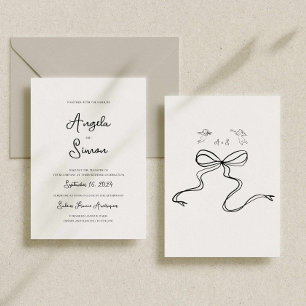 Whimsical Hand drawn Bow Cherub Wedding Invitation