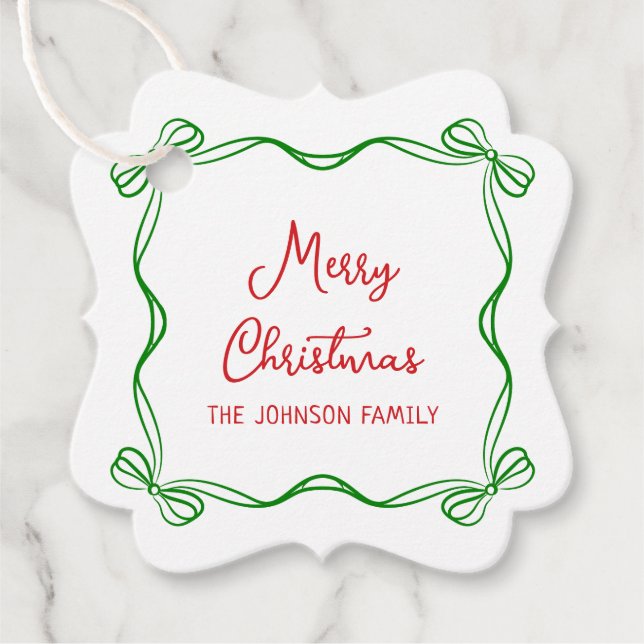 Whimsical Hand Drawn Bow Christmas Gift Favor Tags (Front)