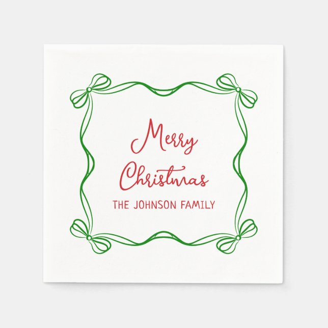 Whimsical Hand Drawn Bow Christmas Gift Napkins (Front)