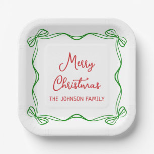 Whimsical Hand Drawn Bow Christmas Gift Paper Plates