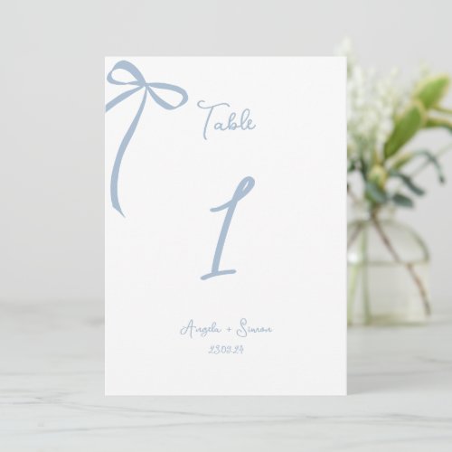Whimsical Hand drawn Bow Dusty Blue Table Number
