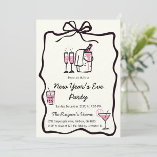 Whimsical Hand Drawn Bow Frame New Year Eve Party Invitation
