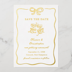 Whimsical Hand Drawn Bow Frame Save the Date Foil Invitation