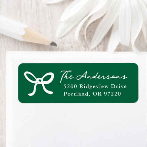 Whimsical Hand-Drawn Bow Green Return Address Label