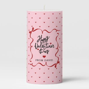 Whimsical Hand Drawn Bow Happy Valentine's Day Pillar Candle