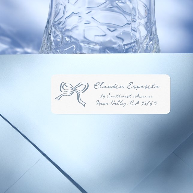 Whimsical Hand Drawn Bow Illusturated Blue Label (Return Address label Mock-up)