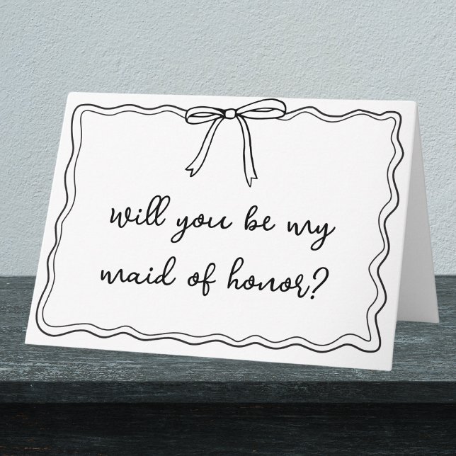 Whimsical Hand Drawn Bow Maid of Honor Proposal Card (Make your bridesmaid proposal unforgettable with a charming, minimalist bow design.)