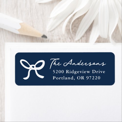 Whimsical Hand-Drawn Bow Navy Return Address Label