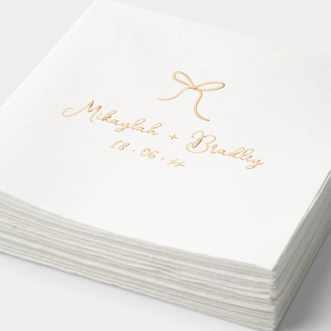 Whimsical Hand Drawn Bow Personalized Wedding  Foil Napkins (Detail)