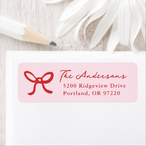 Whimsical Hand-Drawn Bow Pink Return Address Label