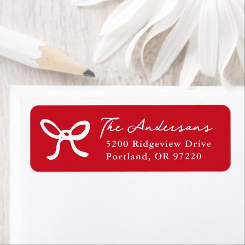 Whimsical Hand-Drawn Bow Red Holiday Label