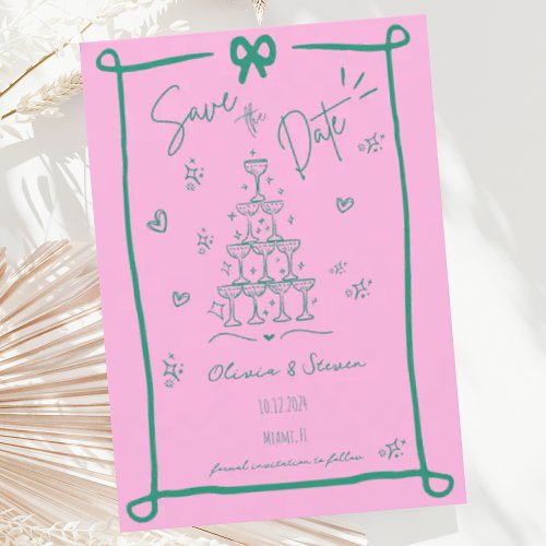 Whimsical Hand Drawn Bow Scribble Save the Date Invitation