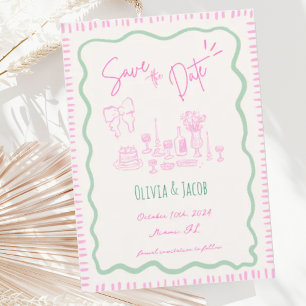 Whimsical Hand Drawn Bow Scribble Wavy Wedding Invitation