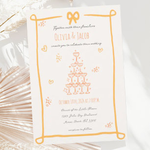 Whimsical Hand Drawn Bow Scribble Wedding Invitation