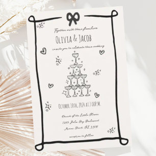Whimsical Hand Drawn Bow Scribble Wedding Invitation