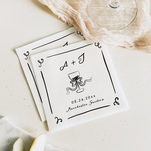 Whimsical Hand Drawn Bow Wedding Napkins