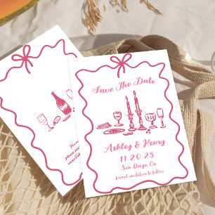 Whimsical Hand Drawn Bow Wedding Save The Date Invitation