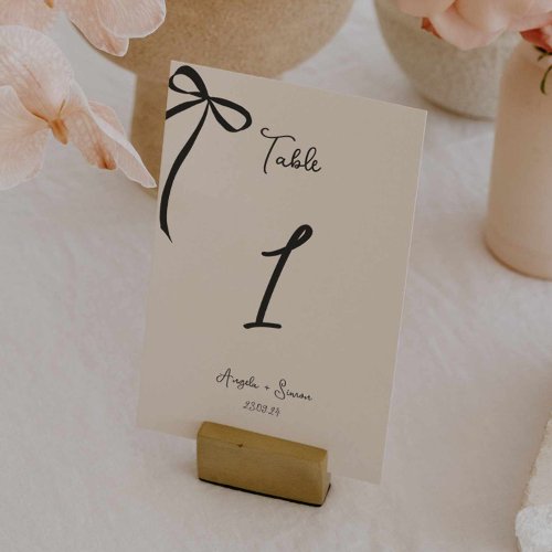 Whimsical Hand drawn Bow Wedding Table Number