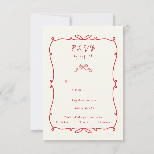 Whimsical Hand Drawn Bows RSVP Response Card (Front)