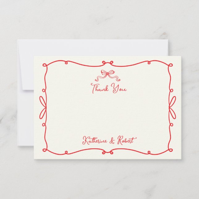 Whimsical Hand Drawn Bows Wedding Thank You Card (Front)