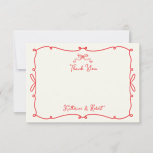 Whimsical Hand Drawn Bows Wedding Thank You Card
