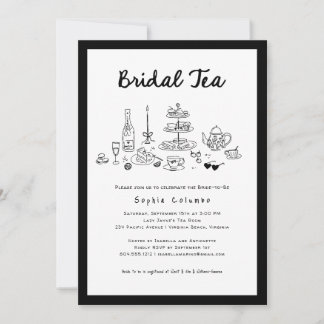 Whimsical Hand Drawn Bridal Shower Bridal Tea Invitation