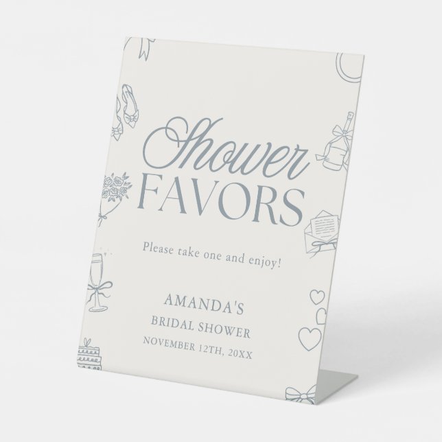 Whimsical Hand Drawn Bridal Shower Favors Pedestal Sign (Front)