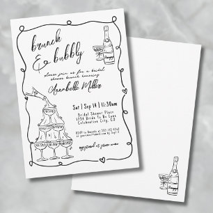 Whimsical Hand Drawn Brunch Bubbly Bridal Shower Invitation