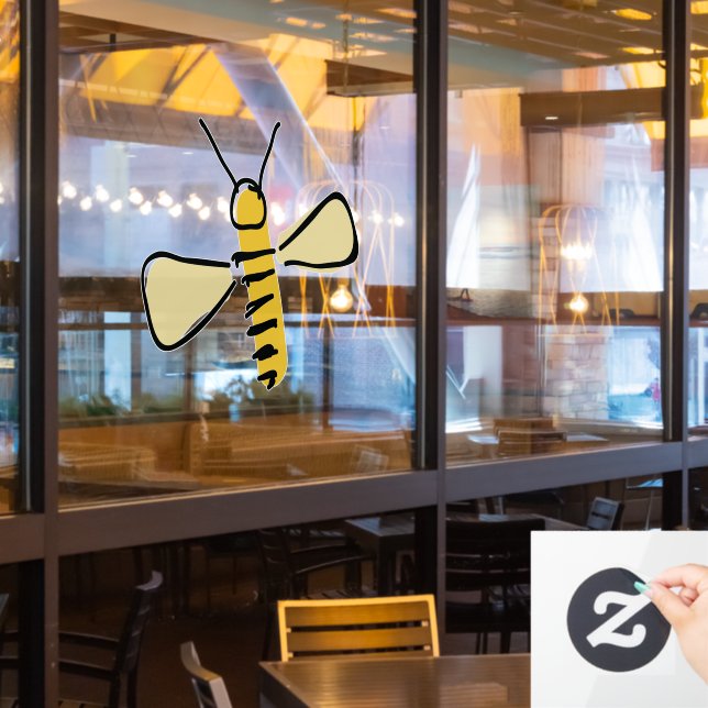 Whimsical Hand Drawn Bumble Bee Doodle Window Cling (Restaurant Window)
