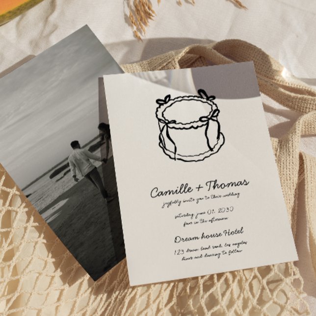Whimsical Hand-Drawn Cake Photo Wedding Invitation (Creator Uploaded)