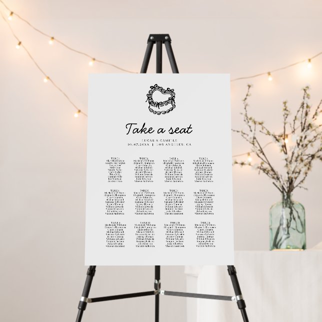 Whimsical Hand-Drawn Cake Seating Chart Foam Board (In Situ (Stand))