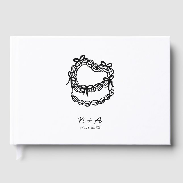 Whimsical Hand-Drawn Cake Wedding Foil Guest Book (Front)