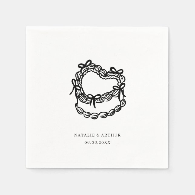 Whimsical Hand-Drawn Cake Wedding Napkins (Front)