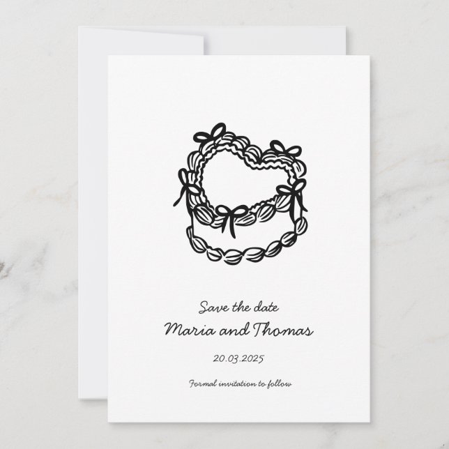 Whimsical Hand-Drawn Cake Wedding Save the Date (Front)