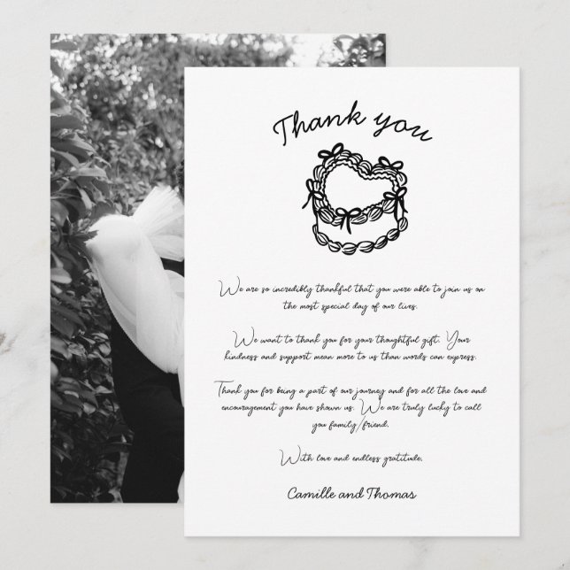 Whimsical Hand-Drawn Cake Wedding Thank You Card (Front/Back)