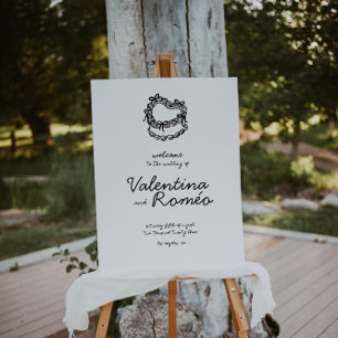 Whimsical Hand-Drawn Cake Wedding  welcome sign