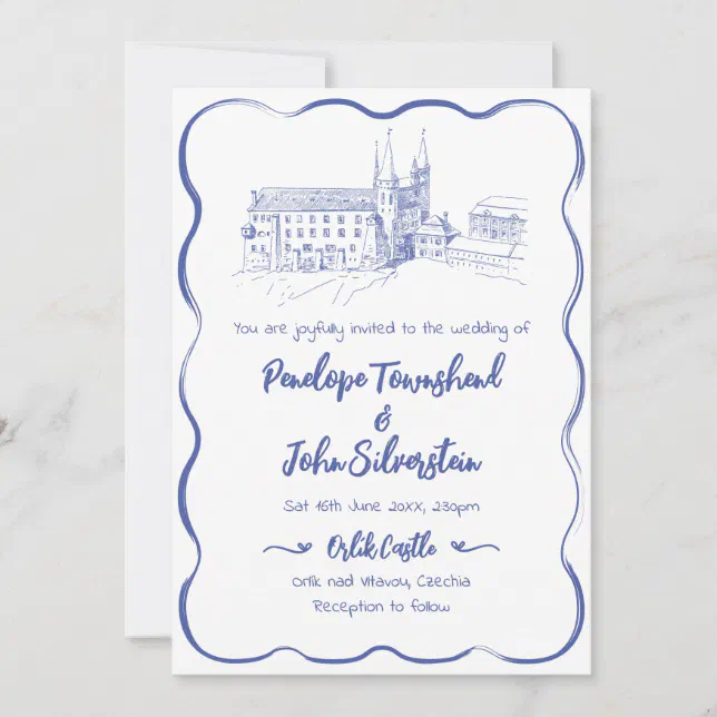 Whimsical Hand Drawn Castle Illustration Wedding Invitation | Zazzle