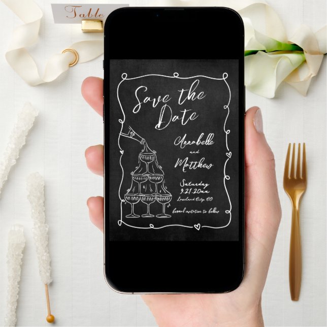 Whimsical Hand Drawn Chalkboard Wedding Save The Date (Front Digital)