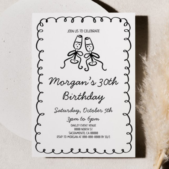 Whimsical Hand Drawn Champagne Birthday Party Invitation (Creator Uploaded)