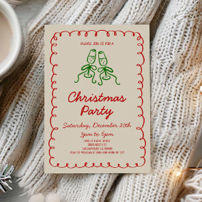 Whimsical Hand Drawn Champagne Christmas Party Invitation