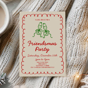 Whimsical Hand Drawn Champagne Friendsmas Party Invitation