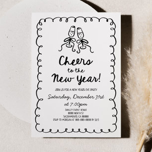 Whimsical Hand Drawn Champagne New Years Eve Party Invitation