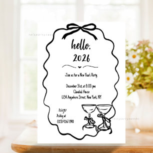 Whimsical Hand Drawn Champagne New Years Eve Party Invitation