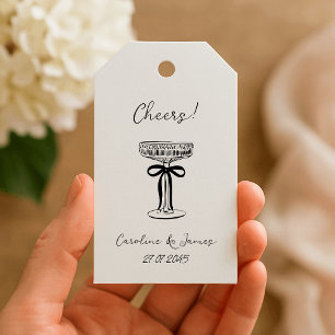 Whimsical Hand Drawn Champagne Toast with bow  Gift Tags