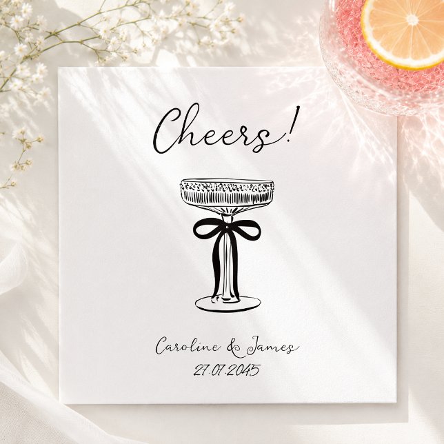 Whimsical Hand Drawn Champagne Toast with bow  Napkins (Creator Uploaded)