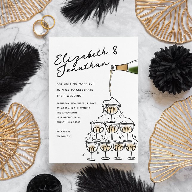 Whimsical Hand Drawn Champagne Tower Wedding Invitation (Whimsical Hand Drawn Champagne Tower Wedding Invitation)
